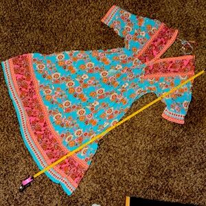 Boho summer dress pink and blue floral print